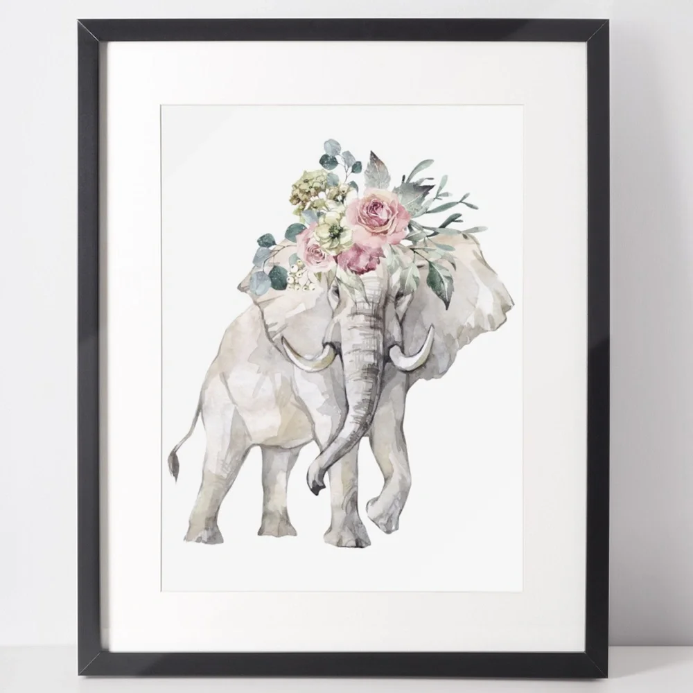 Elephant Watercolor Wall Art Poster Print Unframed - Picture 2 of 10